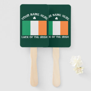 St Patrick's Day Ireland Flag Custom Name Shamrock Hand Fan