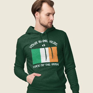 St Patrick's Day Ireland Flag Custom Name Shamrock Hoodie