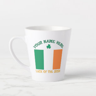 St Patrick's Day Ireland Flag Custom Name Shamrock Latte Mug