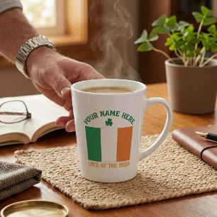 St Patrick's Day Ireland Flag Custom Name Shamrock Latte Mug