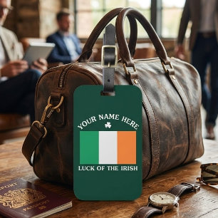 St Patrick's Day Ireland Flag Custom Name Shamrock Luggage Tag