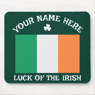 St Patrick's Day Ireland Flag Custom Name Shamrock Mouse Mat