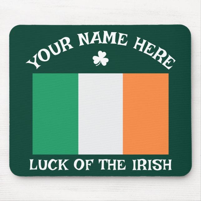 St Patrick's Day Ireland Flag Custom Name Shamrock Mouse Mat (Front)