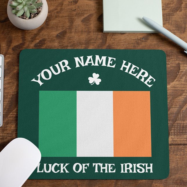 St Patrick's Day Ireland Flag Custom Name Shamrock Mouse Mat (Creator Uploaded)