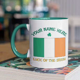 St Patrick's Day Ireland Flag Custom Name Shamrock Mug