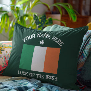St Patrick's Day Ireland Flag Custom Name Shamrock Pillowcase