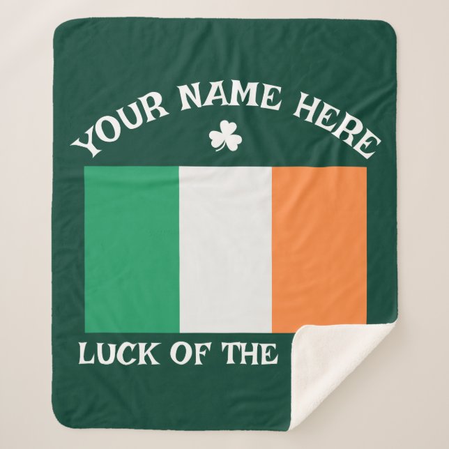 St Patrick's Day Ireland Flag Custom Name Shamrock Sherpa Blanket (Front)