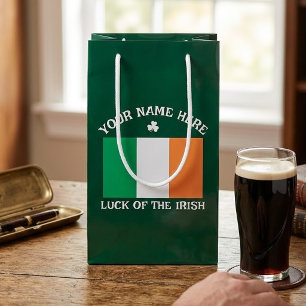 St Patrick's Day Ireland Flag Custom Name Shamrock Small Gift Bag