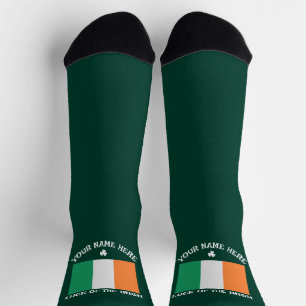 St Patrick's Day Ireland Flag Custom Name Shamrock Socks