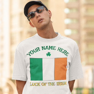 St Patrick's Day Ireland Flag Custom Name Shamrock T-Shirt