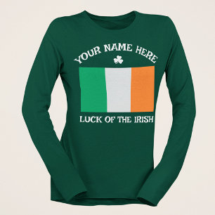 St Patrick's Day Ireland Flag Custom Name Shamrock T-Shirt