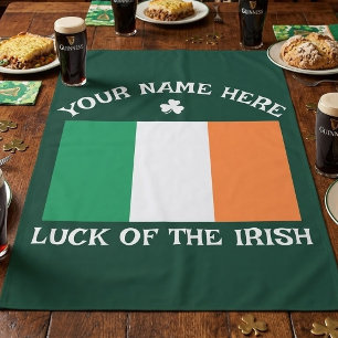St Patrick's Day Ireland Flag Custom Name Shamrock Tablecloth