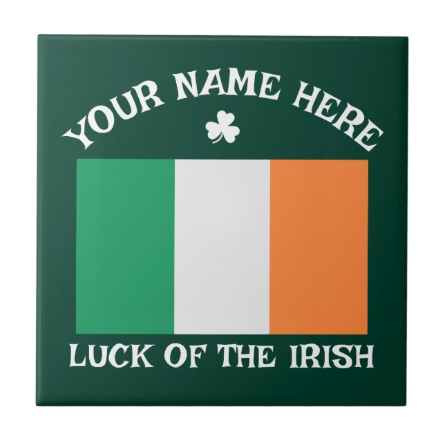 St Patrick's Day Ireland Flag Custom Name Shamrock Tile (Front)
