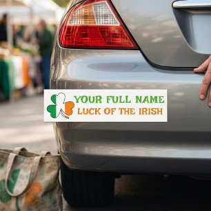 St Patrick's Day Ireland Flag Shamrock Custom Name Bumper Sticker