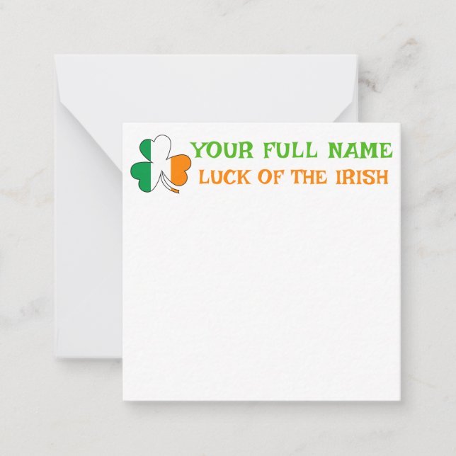 St Patrick's Day Ireland Flag Shamrock Custom Name Card (Front)