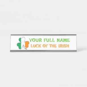 St Patrick's Day Ireland Flag Shamrock Custom Name Desk Name Plate