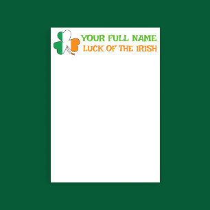 St Patrick's Day Ireland Flag Shamrock Custom Name Letterhead