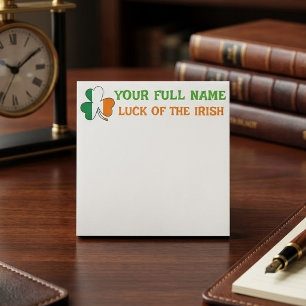 St Patrick's Day Ireland Flag Shamrock Custom Name Post-it Notes