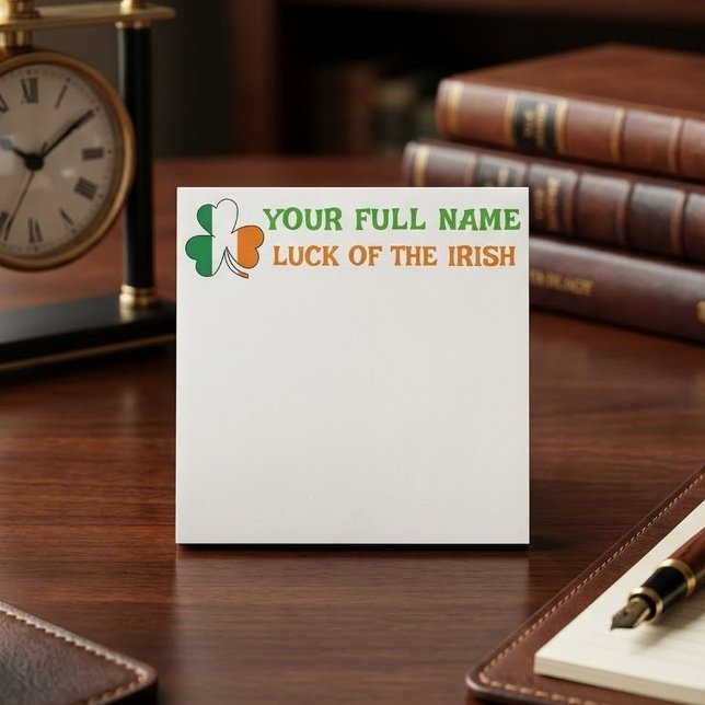 St Patrick's Day Ireland Flag Shamrock Custom Name Post-it Notes (Creator Uploaded)