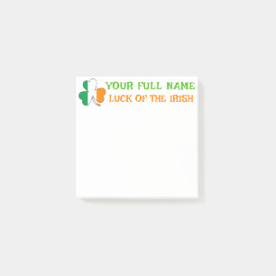 St Patrick's Day Ireland Flag Shamrock Custom Name Post-it Notes