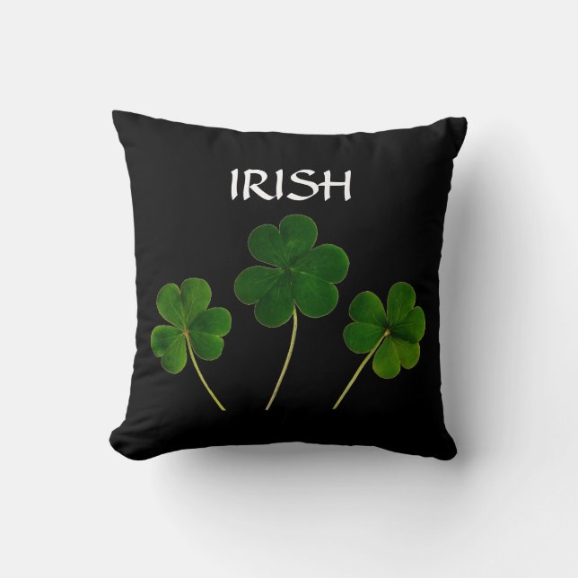 St Patrick's Day Irish 2020 Green Shamrock Black Cushion (Front)
