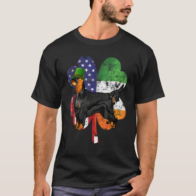 St Patricks Day Irish American Flag Gordon Setter  T-Shirt (Front)