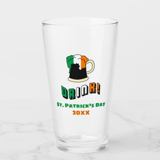 St Patricks Day Irish Beer Cute Funny Pint Glass (Front)