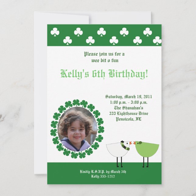St. Patrick's Day Irish Birds *PHOTO* invite (Front)