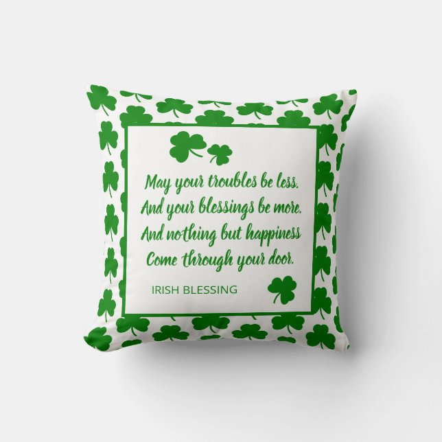 St. Patrick's Day Irish Blessing Green Shamrock Cushion (Front)