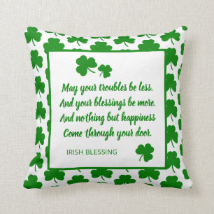 St. Patrick's Day Irish Blessing Green Shamrock Cushion