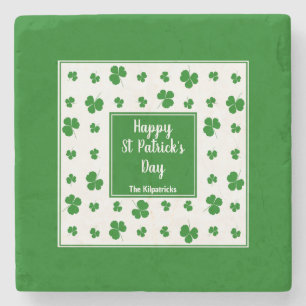 St Patrick's Day Irish Blessings Shamrock Pattern Stone Coaster