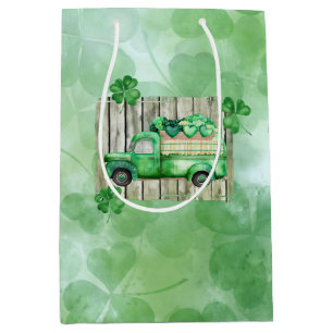 St. Patrick's Day Irish Clovers Vintage Truck Medium Gift Bag