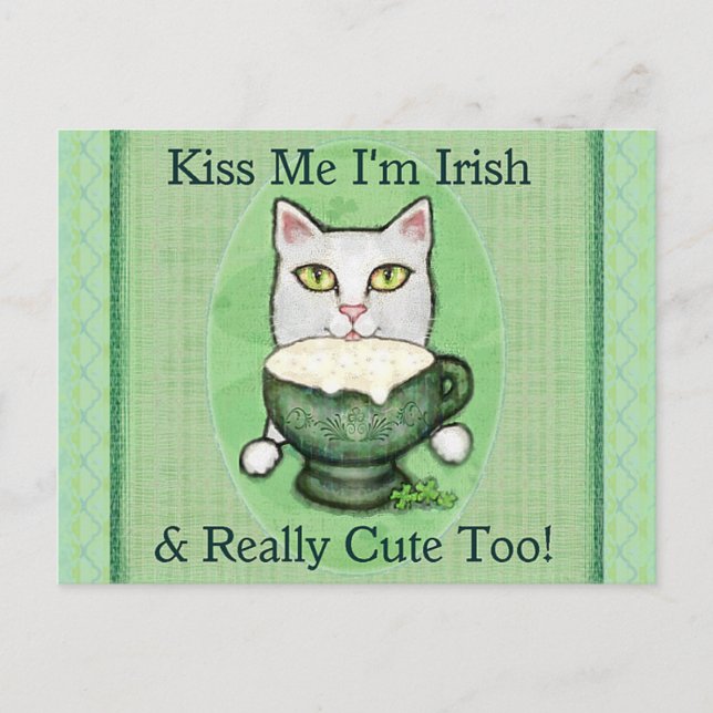 St. Patrick's Day Irish Coffee Cat Postcard (Front)
