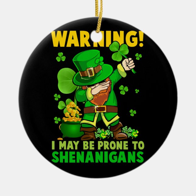 St Patricks Day Irish Dabbing Leprechaun St Patric Ceramic Tree Decoration (Front)