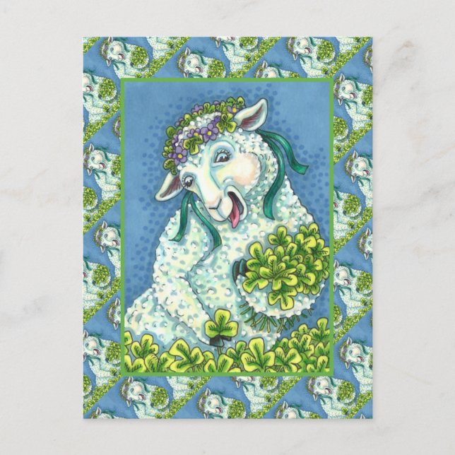 ST. PATRICK'S DAY IRISH EWE, SHEEP & SHAMROCKS POSTCARD (Front)