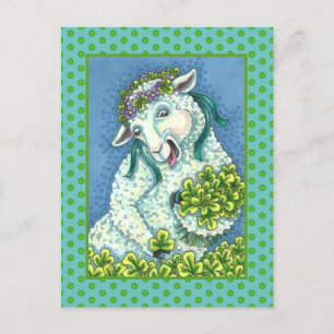 ST. PATRICK'S DAY IRISH EWE, SHEEP & SHAMROCKS POSTCARD
