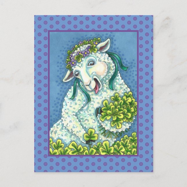 ST. PATRICK'S DAY IRISH EWE, SHEEP & SHAMROCKS POSTCARD (Front)