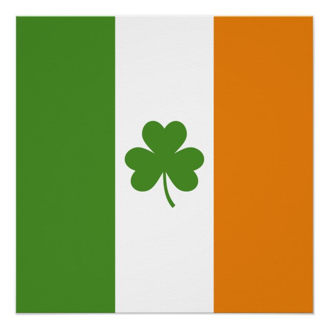 St Patrick's Day Irish Flag w Shamrock Clover Poster (Front)