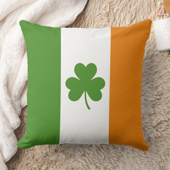 St Patrick's Day Irish Flag with Shamrock Clover Cushion (Blanket)