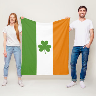 St Patrick's Day Irish Flag with Shamrock Clover Fleece Blanket