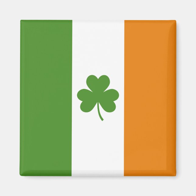 St Patrick's Day Irish Flag with Shamrock Clover Magnet (Front)