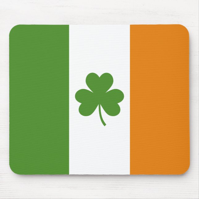 St Patrick's Day Irish Flag with Shamrock Clover Mouse Mat (Front)