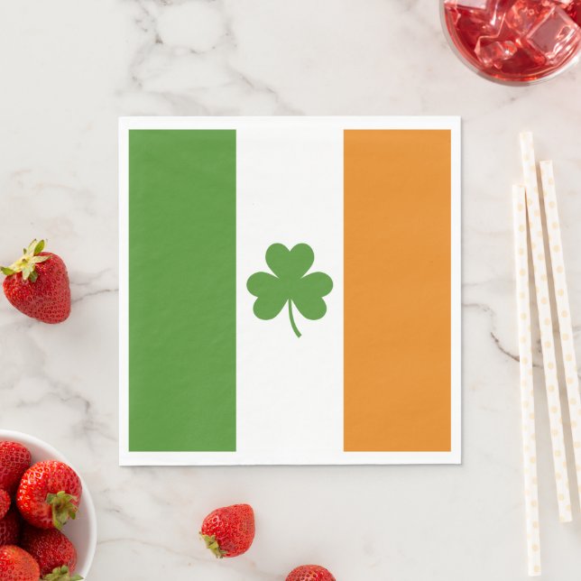 St Patrick's Day Irish Flag with Shamrock Clover Napkin (Insitu)