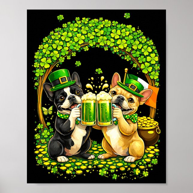 St Patricks Day Irish French Bulldog Beer Shamrock Poster (Front)