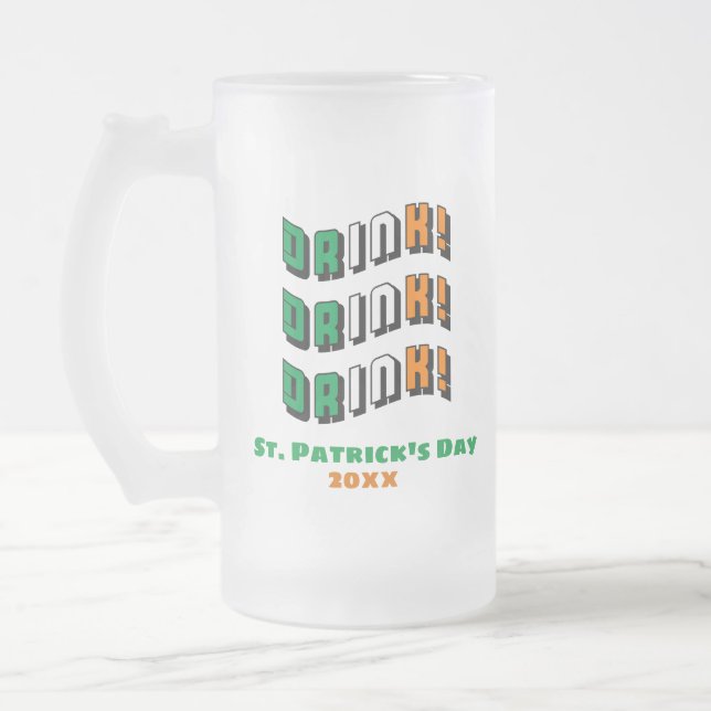 St Patricks Day Irish Funny Cute Drinking Frosted Glass Beer Mug (Left)