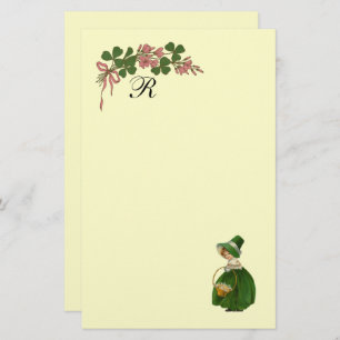 ST PATRICK'S DAY,IRISH GIRL AND SHAMROCKS MONOGRAM STATIONERY