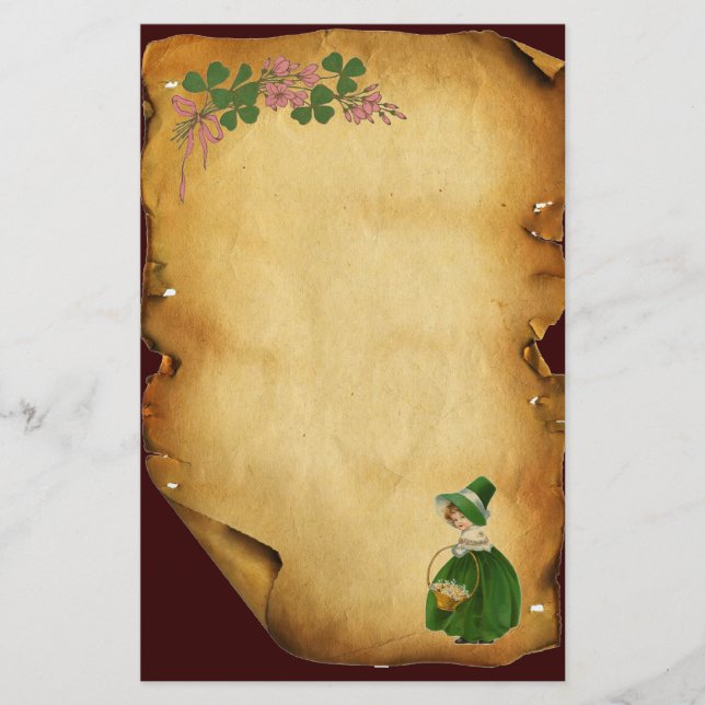 ST PATRICK'S DAY- IRISH GIRL AND SHAMROCKS STATIONERY (Front)
