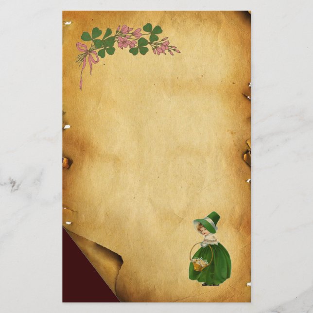 ST PATRICK'S DAY- IRISH GIRL AND SHAMROCKS STATIONERY (Front)
