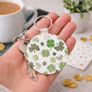 St. Patrick's Day Irish Green and White Clovers Key Ring
