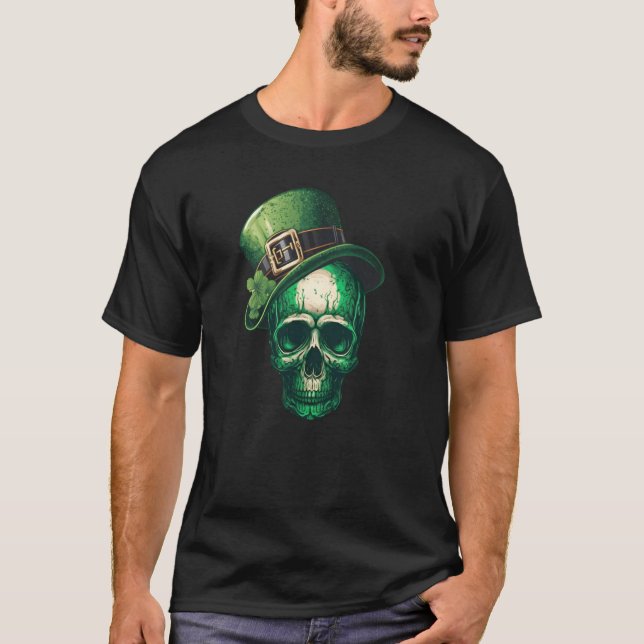 St Patricks Day Irish Green Leprechaun Skull T-Shirt (Front)